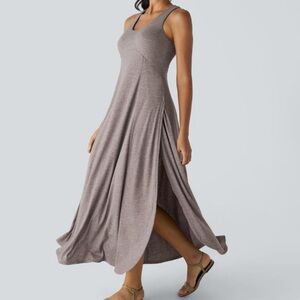 Halara U Neck Split Flowy Maxi Casual Tank Dress